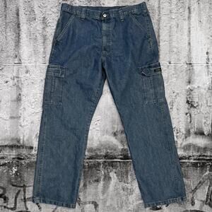 Wrangler Denim Cargo Pants Faded Blue Workwear Carpenter Style Jeans 36x32